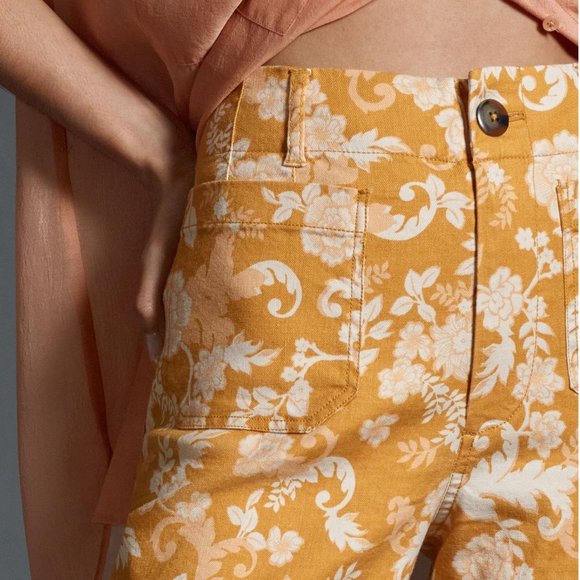 Anthropologie Maeve The Colette Cropped Wide-Leg Linen Pants Maize Floral 31 - Picture 3 of 14
